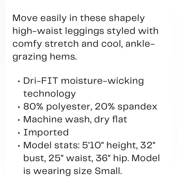 Nike Women’s Dri-Fit One High Waist 7/8 Leggings Size Small Cannon Green Color - Picture 10 of 10